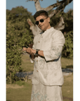 Chanderi Silk Men Kurta Set - Off White