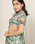 Green Pink Floral Lehenga (Set Of 3)
