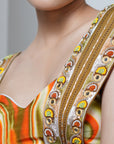 Orange Multicolor Abstract Drape Skirt Set (Set Of 2)