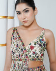 Cream Floral Handkerchief Drape Co-Ord Set (Set Of 2)