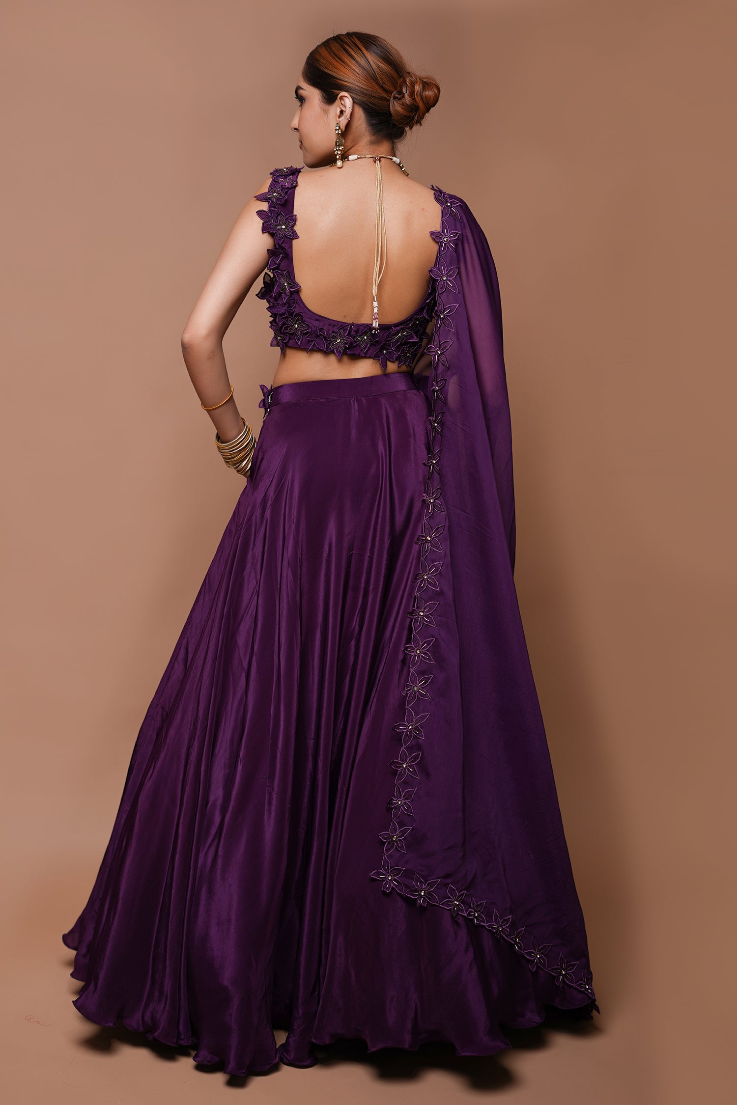 Wine 3-D Lehenga Set (Set Of 3)