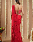 Hot Red Corset Draped Saree (Set Of 2)