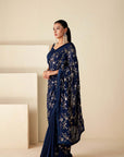 Blush Pink Printed Saree with Elegant Blouse - Blue