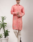 ChikanKari Silk Kurta Set - Orange