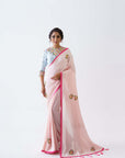 Blush Pink Printed Tussar Silk and Georgette Saree with Elegant Blouse