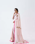 Blush Pink Printed Tussar Silk and Georgette Saree with Elegant Blouse