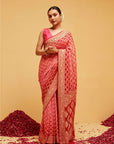Traditional Red and Pink Banasree Bandhani Georgette Saree