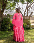 Teal Angrakha Anarkali with Dori Tassels and Banarasee Bandhani Dupatta - Georgette