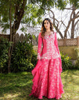 Teal Angrakha Anarkali with Dori Tassels and Banarasee Bandhani Dupatta - Georgette