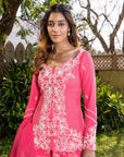 Teal Angrakha Anarkali with Dori Tassels and Banarasee Bandhani Dupatta - Georgette