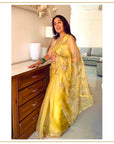 Yellow Hand Embroidered Gota Patti Jaal Saree Set