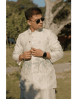 Chanderi Silk Men Kurta Set - Off White