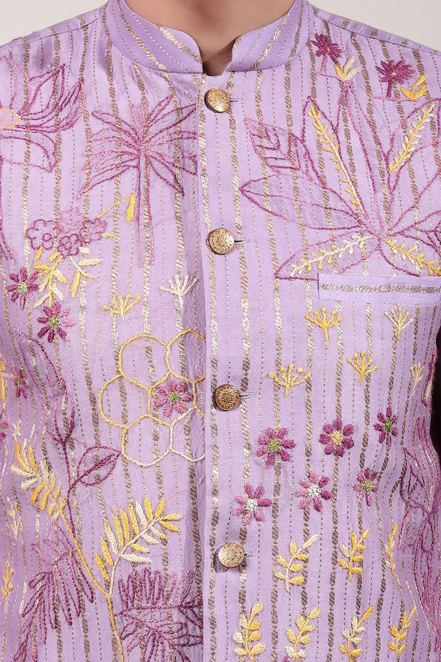 ChikanKari Silk Kurta Set - Light Purple