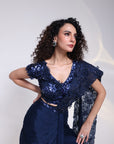 Navy Embellished Drape Saree