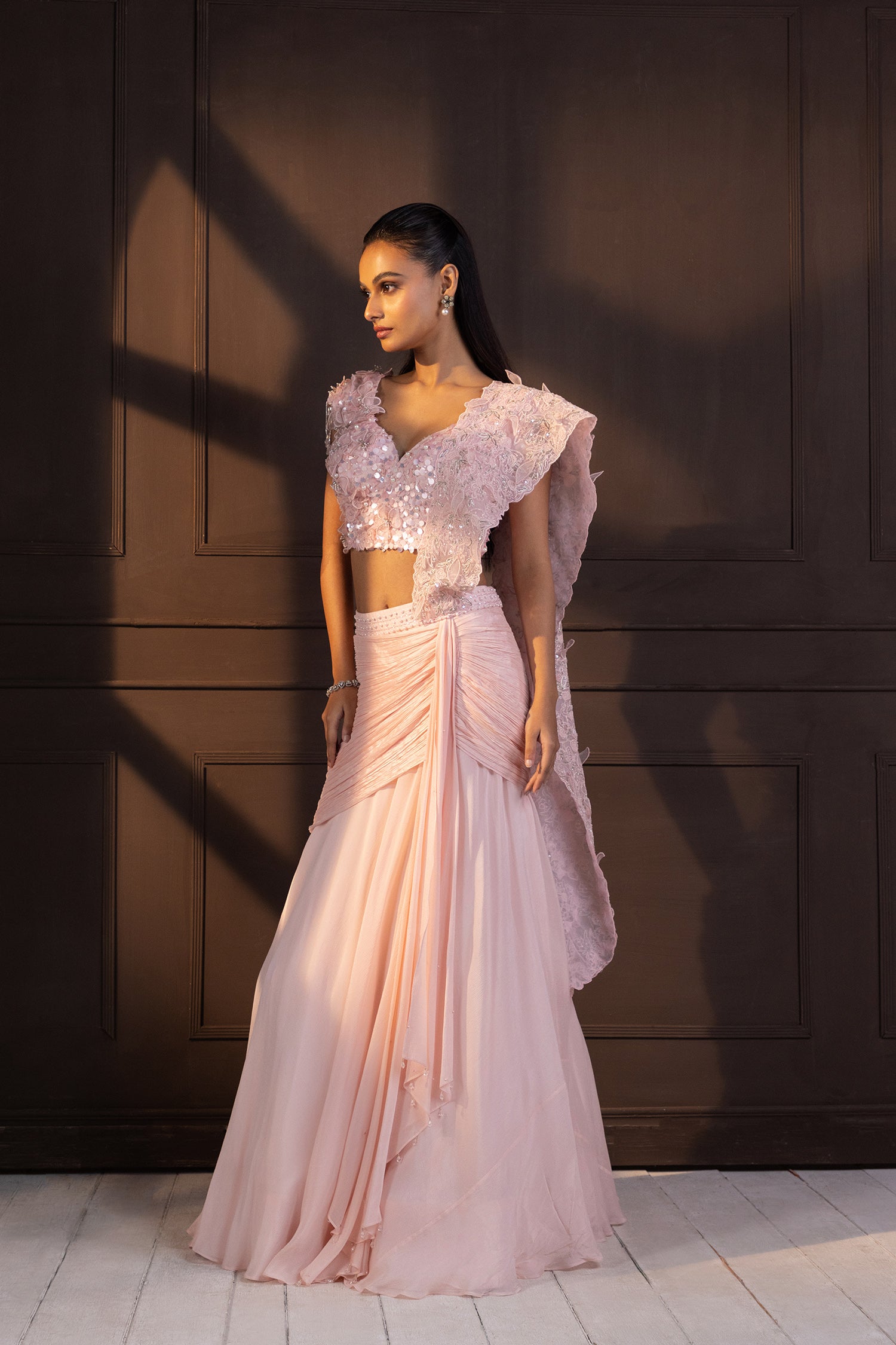 Romantic Rose Embellished Drape Saree