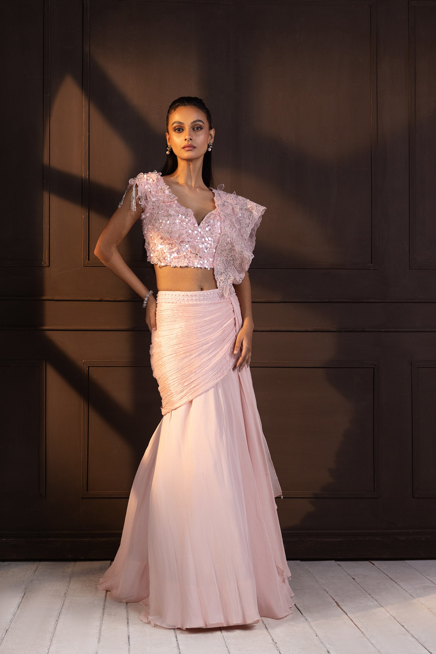 Romantic Rose Embellished Drape Saree