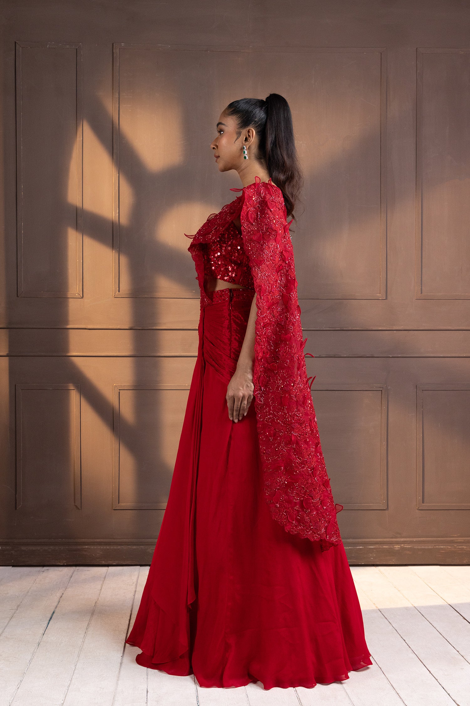 Romantic Red Embellished Drape Saree