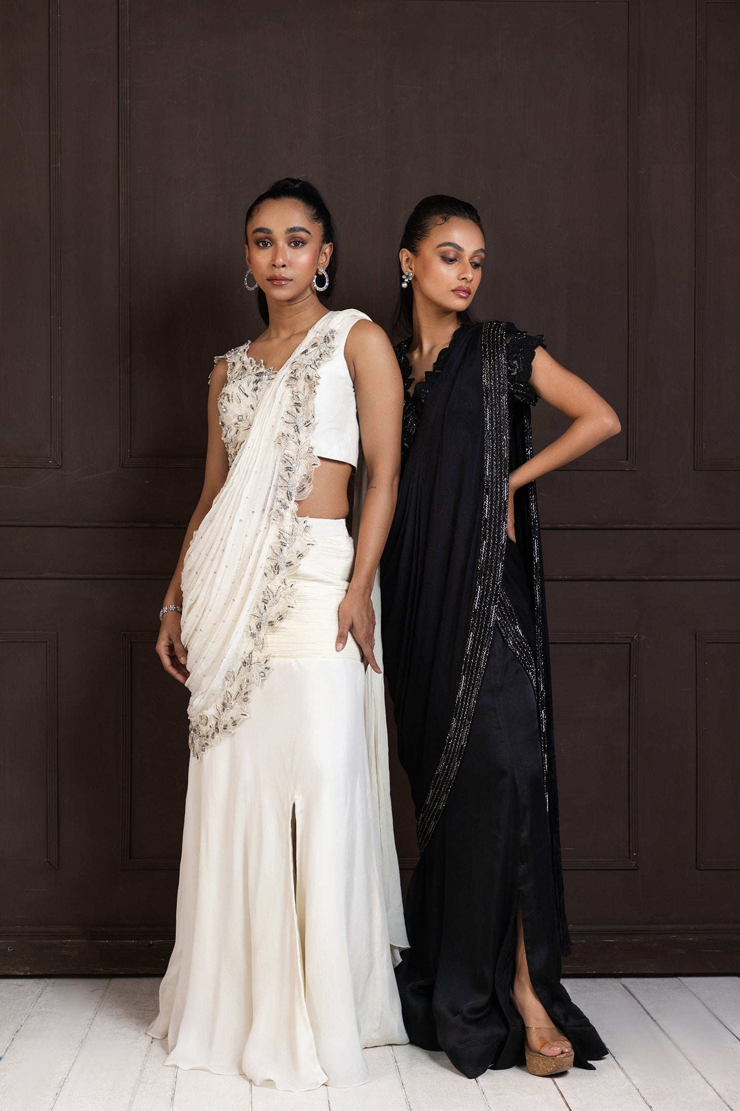 Ivory Grace Draped Saree Gown