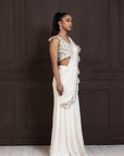 Ivory Grace Draped Saree Gown