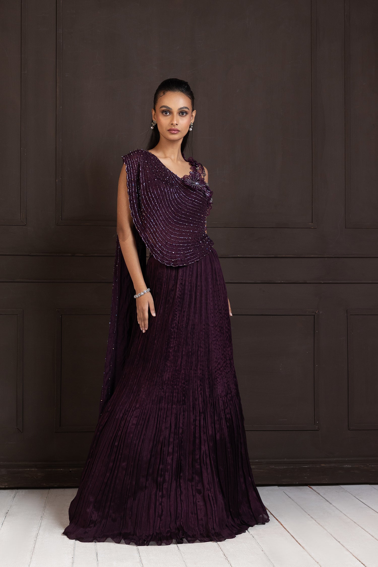 Plum Beaded Lehenga Set