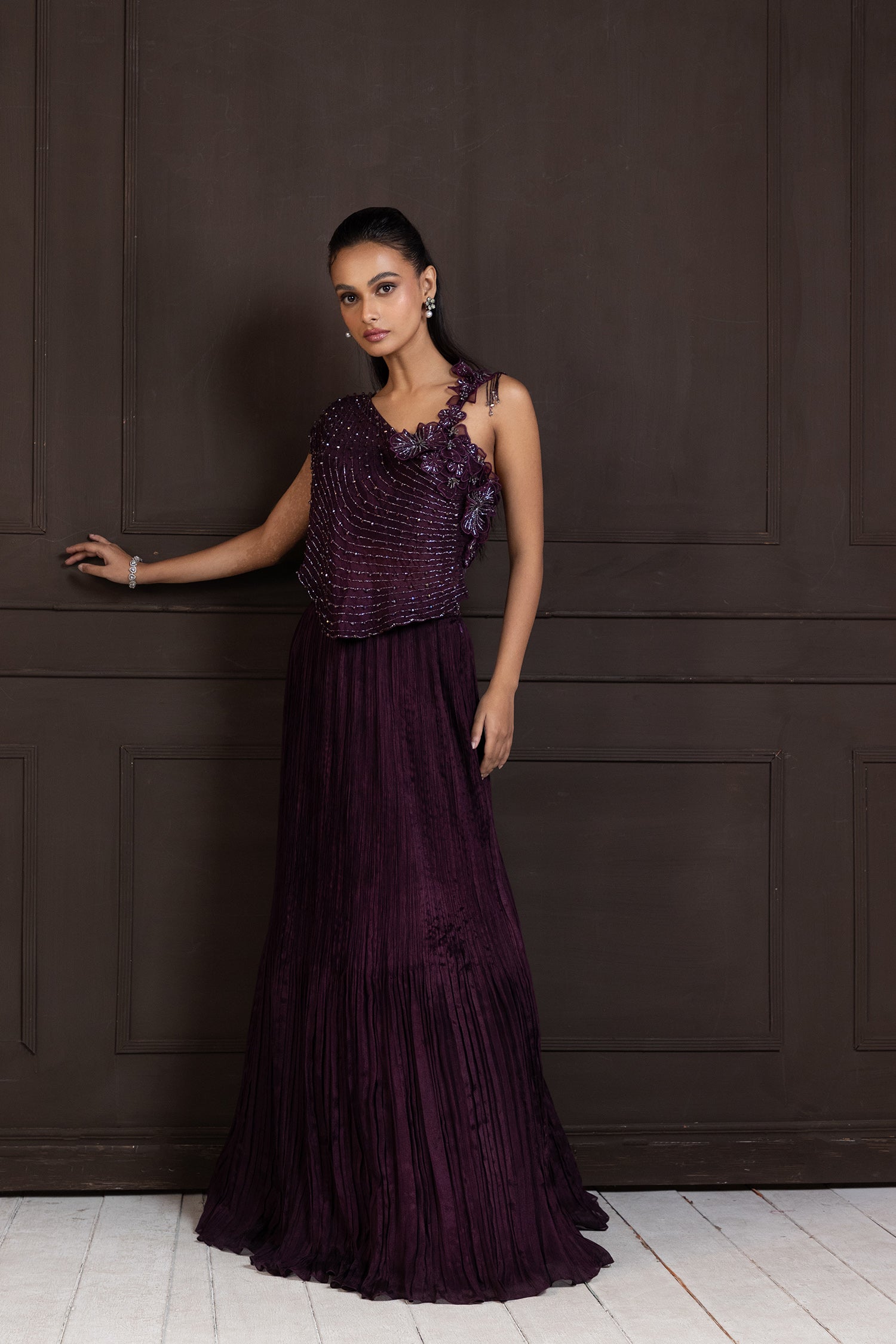 Plum Beaded Lehenga Set