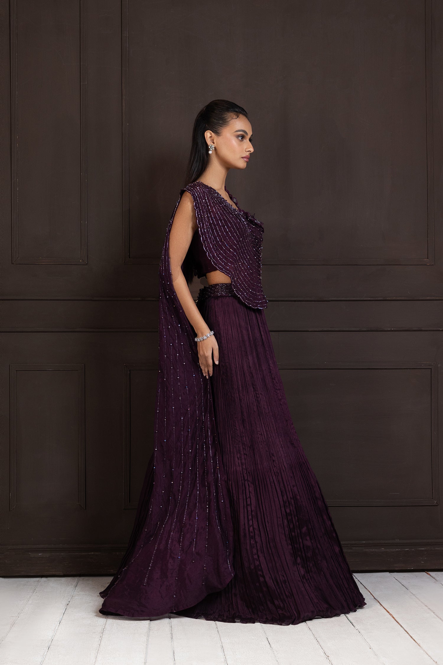 Plum Beaded Lehenga Set