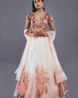 Floral Embroidered Blouse With Printed Lehenga