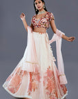 Floral Embroidered Blouse With Printed Lehenga