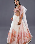 Floral Embroidered Blouse With Printed Lehenga