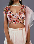 Floral Embroidered Blouse With Printed Lehenga