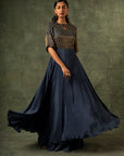 Blue Ajrakh A-Line Gown