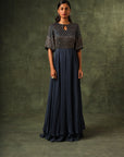 Blue Ajrakh A-Line Gown