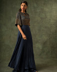 Blue Ajrakh A-Line Gown