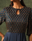 Blue Ajrakh A-Line Gown