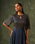 Blue Ajrakh A-Line Gown