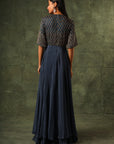 Blue Ajrakh A-Line Gown