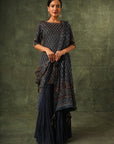 Blue Ajrakh Kurta And Sharara With Dupatta