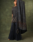 Blue Ajrakh Kurta And Sharara With Dupatta