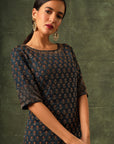 Blue Ajrakh Kurta And Sharara With Dupatta