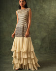 Beige Four Tiered Ruffle Dress