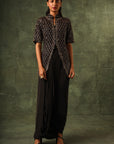 Black Ajrakh Jacket With Drape Dhoti Skirt