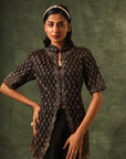 Black Ajrakh Jacket With Drape Dhoti Skirt