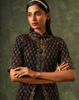 Black Ajrakh Jacket With Drape Dhoti Skirt