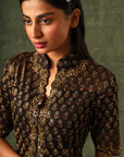 Black Ajrakh Jacket With Drape Dhoti Skirt