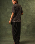 Black Ajrakh Jacket With Drape Dhoti Skirt