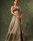 Ivory Ajrakh Blouse And Lehenga With Ajrakh Dupatta