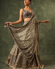 Ivory Ajrakh Blouse And Lehenga With Ajrakh Dupatta