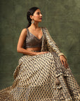 Ivory Ajrakh Blouse And Lehenga With Ajrakh Dupatta
