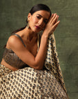 Ivory Ajrakh Blouse And Lehenga With Ajrakh Dupatta