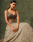 Ivory Ajrakh Blouse And Lehenga With Ajrakh Dupatta